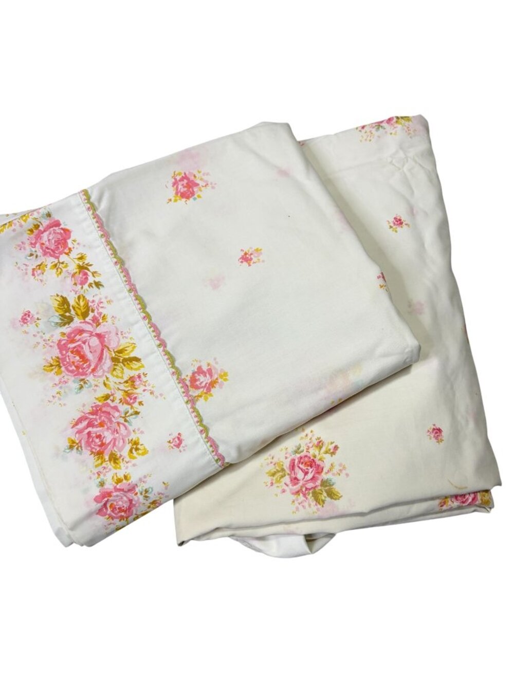Vtg Spingmade Pink Rose Full Size Sheets Top Bottom 2 Pillowcases